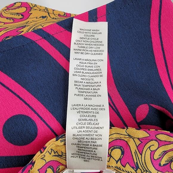 Chico's Reversible Kimono Womens Medium Pink Blue Gold Mixed Print Open Front - Picture 13 of 14